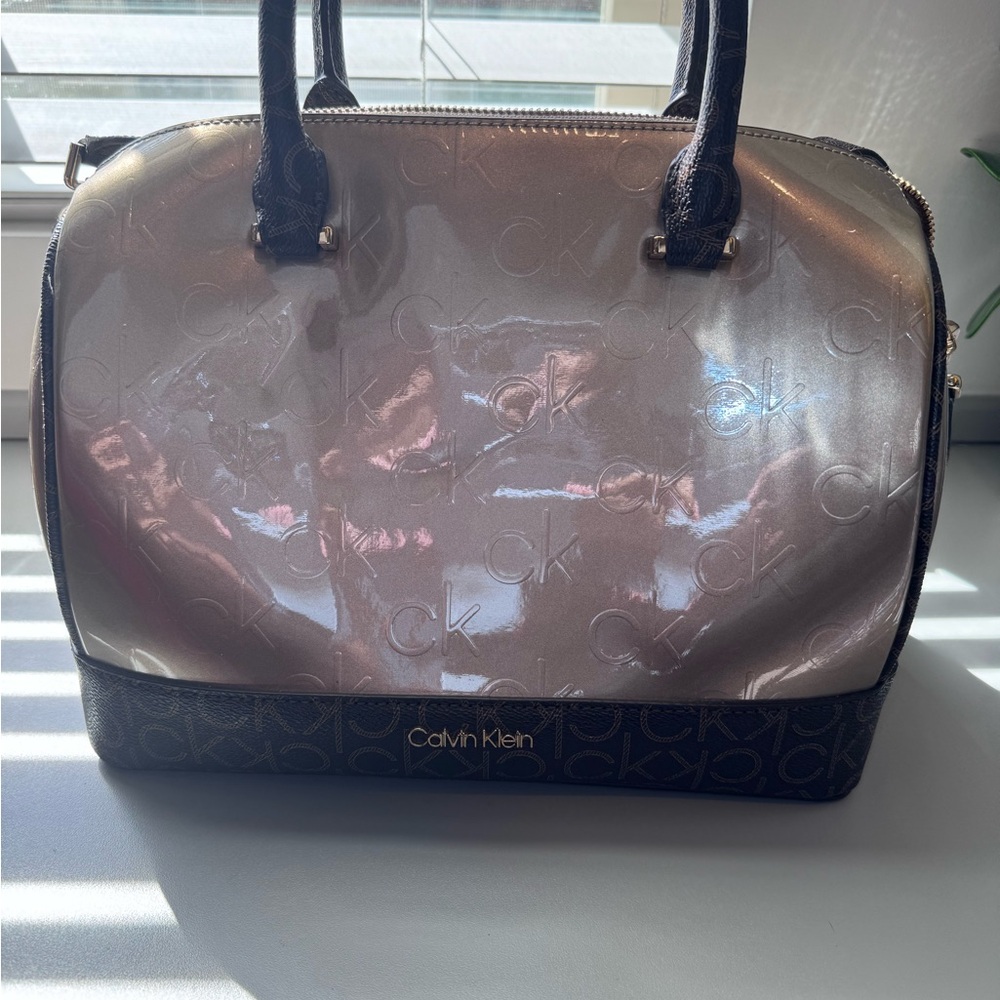 Calvin Klein Shimmering Gold/bronzeish and Dark Brown Satchel